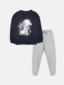 KiddoPanti Boys Graphic Printed Sweatshirt with Joggers