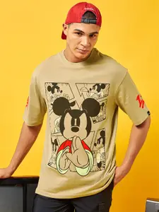 Bewakoof Mickey Mouse Printed Drop-Shoulder Sleeves Oversized Cotton T-shirt