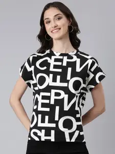 SHOWOFF Typography Printed Boxy Cotton T-shirt