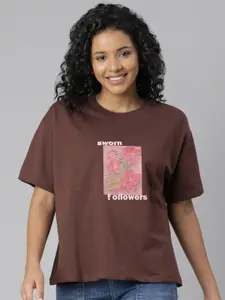 SHOWOFF Floral Printed Drop-Shoulder Sleeves Boxy Fit T-Shirt