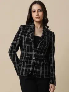 Allen Solly Woman Checked Notched Lapel Collar Single-Breasted Formal Blazer