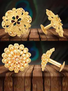 Vighnaharta Set of 2 Gold-Plated Floral Stud Earrings