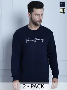 VIMAL JONNEY Pack Of 2 Typography Printed Cotton Fleece Pullover Sweatshirts