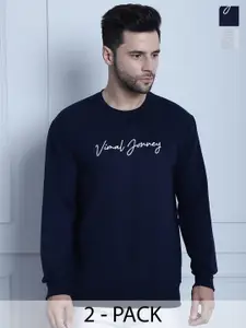 VIMAL JONNEY Pack of 2 Typography Printed Long Sleeves Cotton Fleece Pullover Sweatshirt