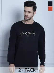 VIMAL JONNEY Pack Of 2 Typography Printed Fleece Sweatshirts