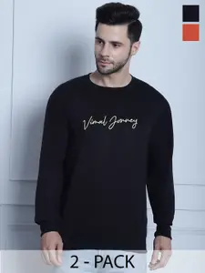 VIMAL JONNEY Pack Of 2 Typography Printed Cotton Fleece Pullover Sweatshirts