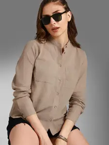 High Star Classic Mandarin Collar Long Sleeves Cotton Casual Shirt