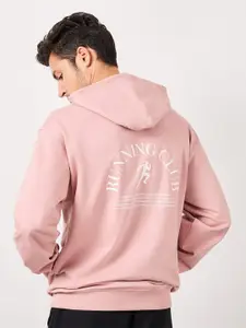 Styli Pink Back Graphic Print Fleece Relaxed Fit Hoodie