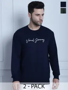 VIMAL JONNEY Pack Of 2 Typographic Printed Cotton Fleece Sweatshirt