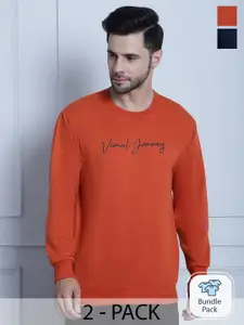 VIMAL JONNEY Pack Of 2 Typography Printed Fleece Sweatshirts