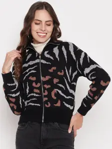 Madame Abstract Printed Front-Open Sweater