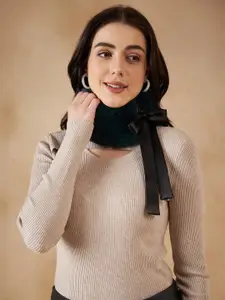 InWeave Women Teal Self Design Acrylic Scarf