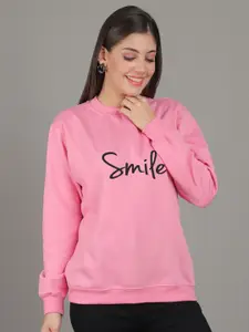 Jinfo Smile Printed Round Neck Long Sleeves Fleece Pullover Sweatshirt