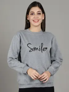 Jinfo Smile Printed Long Sleeves Fleece Pullover Sweatshirt
