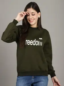 Jinfo Freedom Printed Round Neck Long Sleeves Fleece Pullover Sweatshirt