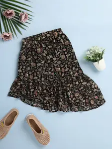 V-Mart Girls Floral Printed High-Low Flared Skirt