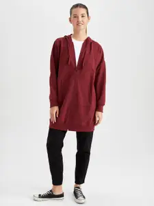 DeFacto Hooded Longline Front-Open Sweatshirt