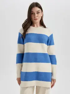 DeFacto Striped Pullover Longline Acrylic Sweatshirt