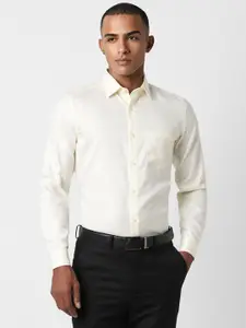 Peter England Elite Men Cream-Coloured Slim Fit Opaque Formal Shirt