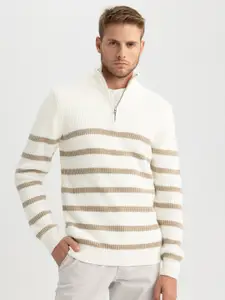 DeFacto Striped Mock Collar Pullover Sweater