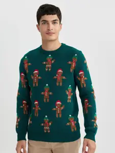 DeFacto Self Design Round Neck Acrylic Pullover Sweater
