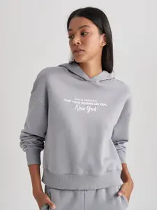 DeFacto Typography Printed Hooded Pullover Sweatshirt