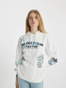 DeFacto Typography Printed Long Sleeves Hooded Sweatshirt