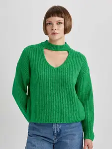 DeFacto Ribbed High Neck Long Sleeves Cut Out Pullover Sweater