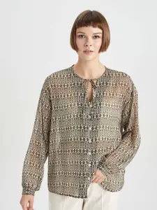 DeFacto Animal Printed Tie-Up Neck Top