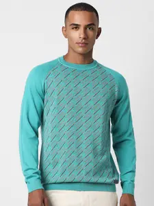 Peter England Casuals Abstract Printed Raglan Sleeve Pure Cotton Sweatshirt