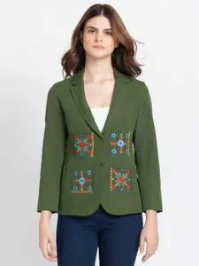 SHAYE Floral Embroidered Notched Lapel Collar Single-Breasted Blazer