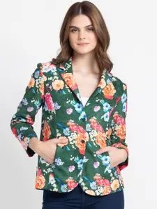 SHAYE Floral Printed Notched Lapel Collar Slim-Fit Single Breasted Blazer
