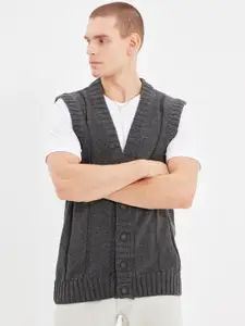 Trendyol V-Neck Sleeveless Front Open Sweater Vest