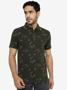 Greenfibre Floral Printed Slim Fit Polo Collar Cotton T-shirt