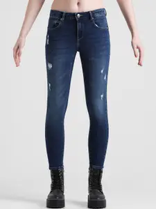 ONLY Women Skinny Fit Mildly Distressed Light Fade Stretchable Jeans