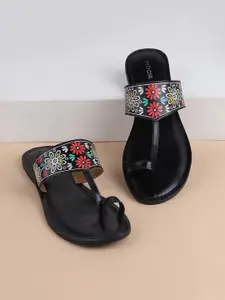 Mochi Ethnic Printed Leather One Toe Flats