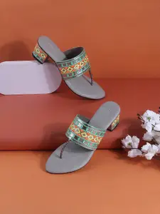 Mochi Embroidered Open Toe Block Heels
