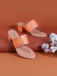 Mochi Embroidered Open Toe Block Heels