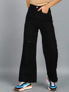 DKGF FASHION Women Bootcut High-Rise Slash Knee Jeans