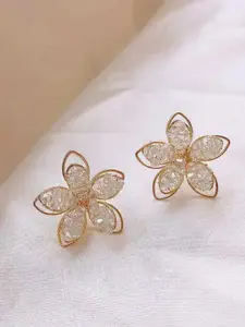 ISHKAARA Crystals-Studded Floral Studs Earrings