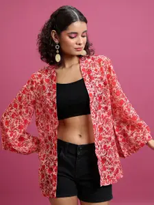 KETCH Floral Printed Open Front Shrug
