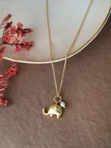 MANNASH Gold-Plated Cute Elephant With Pearl Pendant