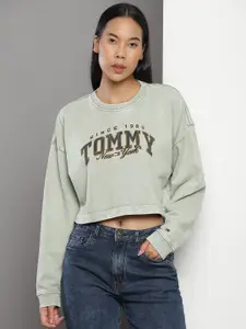 Tommy Hilfiger Typography Printed Pullover Crop Sweatshirt