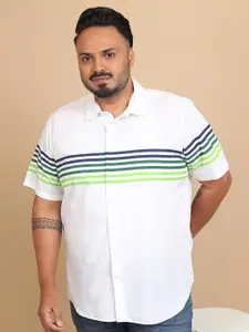 HIGHLANDER Plus Size Horizontal Stripes Cotton Casual Shirt