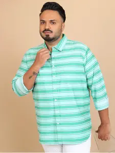 HIGHLANDER Plus Size Horizontal Striped Cotton Casual Shirt