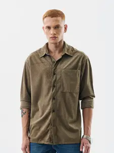 Snitch Classic Slim Fit Textured Spread Collar Casual Shirt