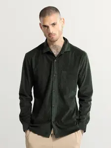 Snitch Olive Green Classic Slim Fit Micro Ditsy Printed Casual Shirt