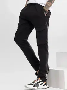 Snitch Men Black Smart Loose Fit Cargo Trousers