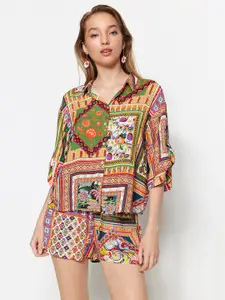 Trendyol Ethnic Motifs Printed Shirt With Shorts Co-Ords