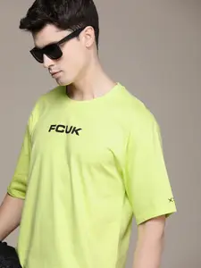 FCUK Brand Logo Printed Drop-Shoulder Sleeves Pure Cotton T-shirt